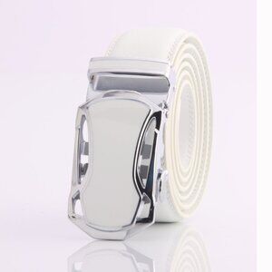 White Leather Ratchet Belt – Automatic No Holes – Stainless Steel Comfort fot